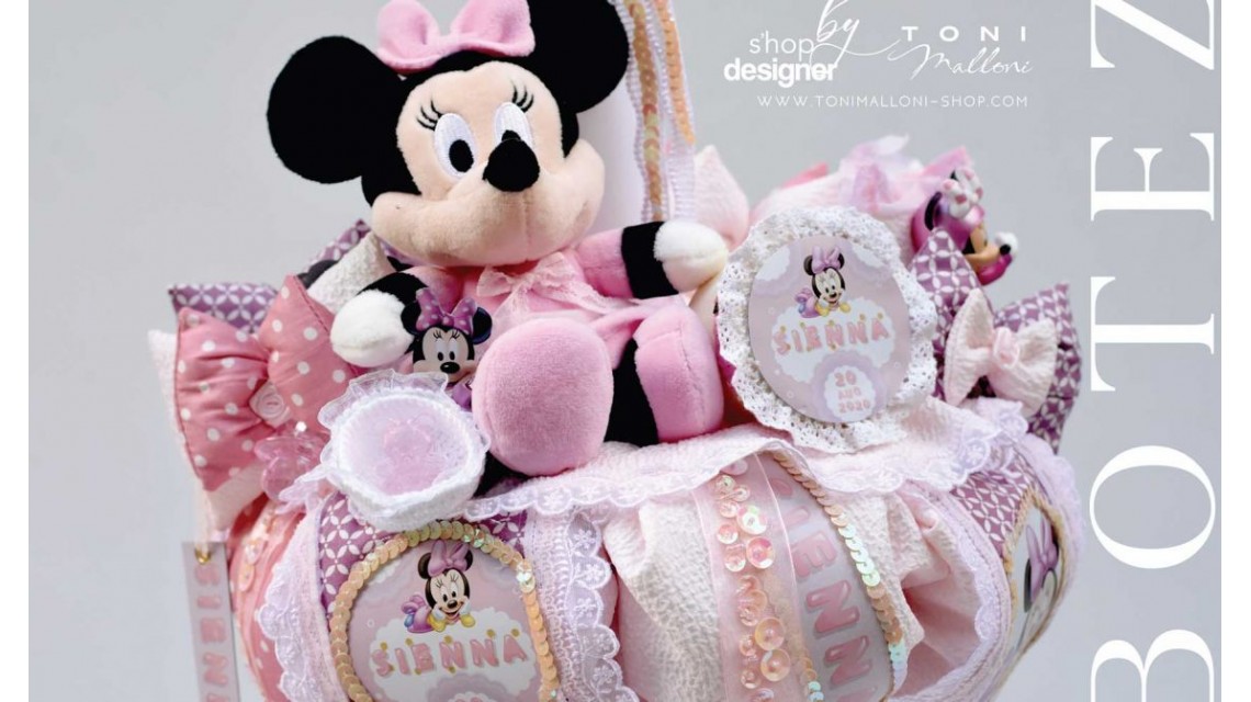 Lumanare cu Minnie Mouse Racer personalizata cu paiete roz si lila 9